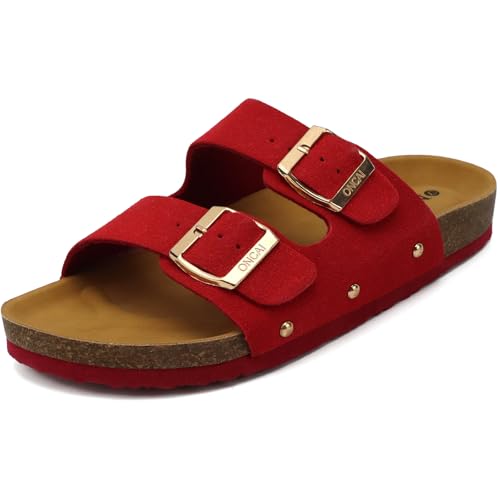 ONCAI ONCAI Damen Pantolette Bequeme Hausschuhe mit Kork-Fuabett Suede, RotRot, 39 EU, RotRot, 39 EU von ONCAI