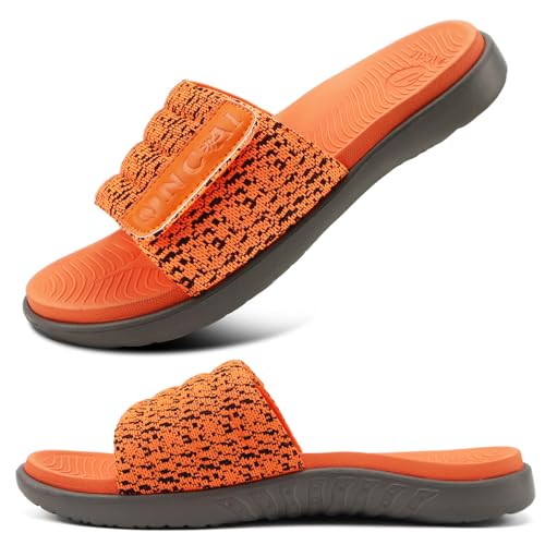ONCAI Orange Dusch Badelatschen Herren mit Klettverschluss Offener Zeh Sports Badesandalen Sommer Freizeit Sandalen Hausschuhe Weich Arch Support Gummifußbett Pantoletten Größe 44.5 von ONCAI