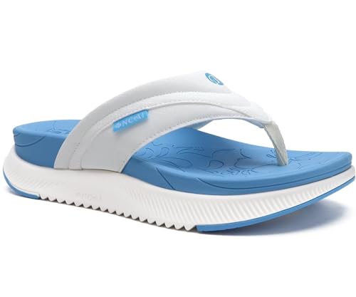 ONCAI Orthopädische Flip Flops Damen mit Arch Support Damen Orthotische Erholung Sandalen Komfortable Plantar Fasciitis Slip On Walking Sandale für Womans Indoor Outdoot Casual Sommer BlauWeiß 36 von ONCAI