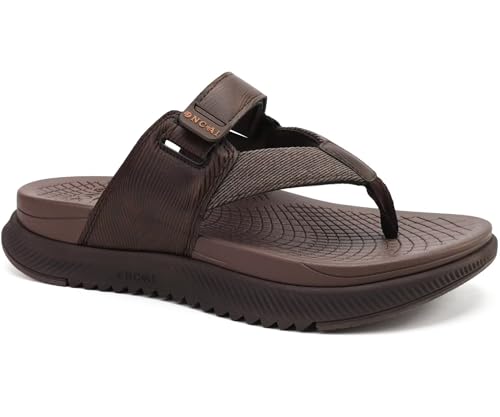 ONCAI Orthopädische Zehentrenner Herren Arch Support Walking Sandalen Sport Erholung Orthotic Leder Sandale Flip Flops Plantar Fasciitis Braun 42 von ONCAI