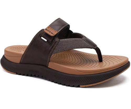 ONCAI Orthopädische Zehentrenner Herren Arch Support Walking Sandalen Sport Erholung Orthotic Leder Sandale Flip Flops Plantar Fasciitis Khaki 43 von ONCAI