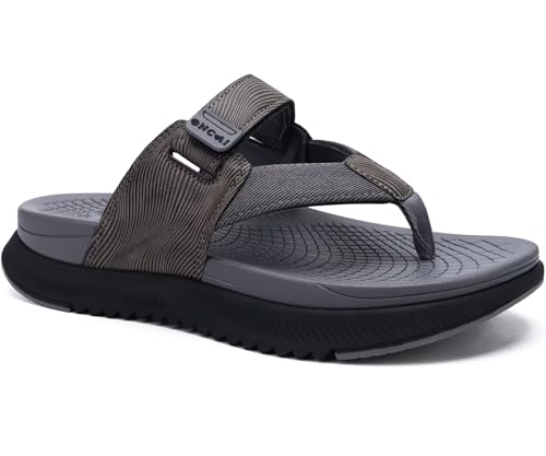 ONCAI Orthopädische Zehentrenner Herren Arch Support Walking Sandalen Sport Erholung Orthotic Leder Sandale Flip Flops Plantar Fasciitis DunkelGrau Schwarz 48 von ONCAI