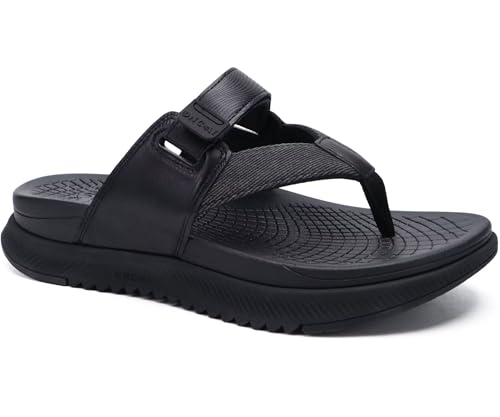 ONCAI Orthopädische Zehentrenner Herren Arch Support Walking Sandalen Sport Erholung Orthotic Leder Sandale Flip Flops Plantar Fasciitis Schwarz 41 von ONCAI