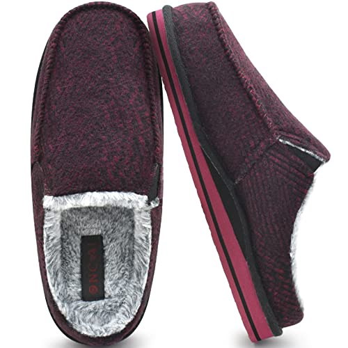 ONCAI Pantoffeln Herren Komfort Arch Support Hausschuhe Plüsch Streifen Hüttenschuhe Wärme Flauschig Slippers mit Memory Foam Rutschfest Gummisohle Rot Größe 45 von ONCAI