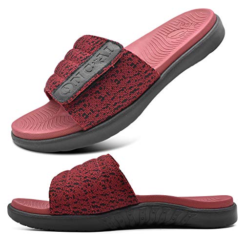 ONCAI Rot Dusch Badelatschen Herren mit Klettverschluss Offener Zeh Sports Badesandalen Sommer Freizeit Sandalen Hausschuhe Weich Arch Support Gummifußbett Pantoletten Größe 45 von ONCAI