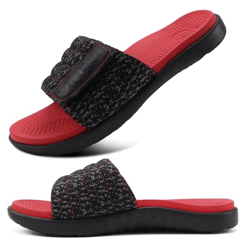 ONCAI Schwarz/Rot Dusch Badelatschen Herren mit Klettverschluss Offener Zeh Sports Badesandalen Sommer Freizeit Sandalen Hausschuhe Weich Arch Support Gummifußbett Pantoletten Größe 48 ONCAI Schwarz/Rot Dusch Badelatschen Herren mit Klettverschluss Offener Zeh Sports Badesandalen Sommer Freizeit Sandalen Hausschuhe Weich Arch Support Gummifußbett Pantoletten Größe 48 von ONCAI