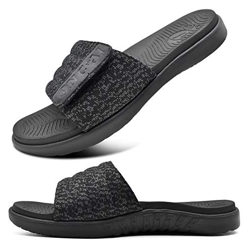 ONCAI Schwarz Dusch Badelatschen Herren mit Klettverschluss Offener Zeh Sports Badesandalen Sommer Freizeit Sandalen Hausschuhe Weich Arch Support Gummifußbett Pantoletten Größe 40 von ONCAI