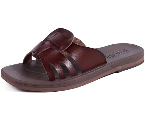 ONCAI Slides Sandalen Damen, Flache für Damen 2025 Modische Sommer Strand rutschfesten Gummisohlen Sandalen Braun Größe 36 von ONCAI