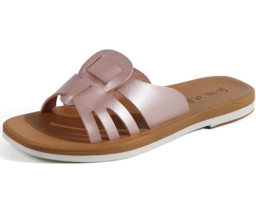 ONCAI Slides Sandalen Damen, Flache für Damen 2025 Modische Sommer Strand rutschfesten Gummisohlen Sandalen Roségold Größe 41 ONCAI Slides Sandalen Damen, Flache für Damen 2025 Modische Sommer Strand rutschfesten Gummisohlen Sandalen Roségold Größe 41 von ONCAI