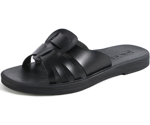 ONCAI Slides Sandalen Damen, Flache für Damen 2025 Modische Sommer Strand rutschfesten Gummisohlen Sandalen Schwarz Größe 38.5 von ONCAI
