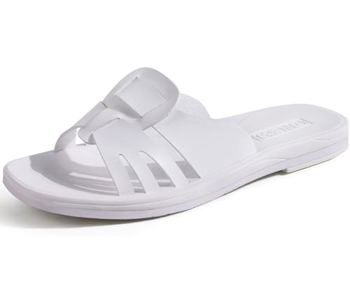 ONCAI Slides Sandalen Damen, Flache für Damen 2025 Modische Sommer Strand rutschfesten Gummisohlen Sandalen Weiß Größe 38.5 von ONCAI