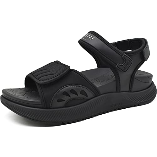 ONCAI Wander Sandalen Damen, Arch Support mit Orthopädische Outdoor Fußbett für Plantar Fasciitis,Plateau Sport Damen Sandalen mit 3 Verstellbare Klettverschluss Schwarz Größe 38.5 von ONCAI