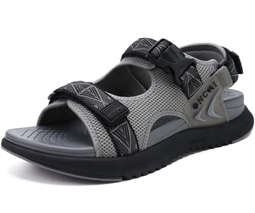 ONCAI Wandersandalen Herren mit Arch Support, Masche Sommer Strand und Wassersport Orthopädische Trekkingsandalen Männer mit Verstellbarem Riemen Grau EU 44.5 von ONCAI