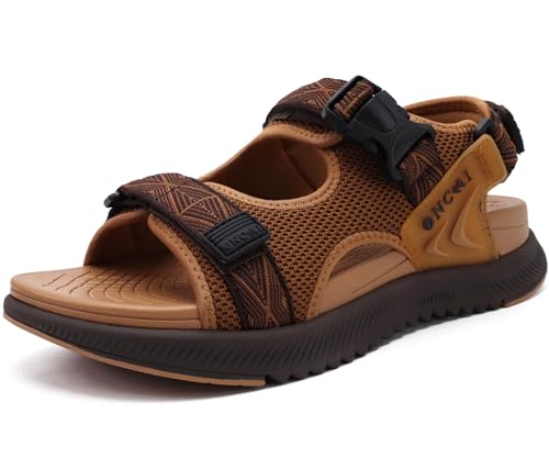 ONCAI Wandersandalen Herren mit Arch Support, Masche Sommer Strand und Wassersport Orthopädische Trekkingsandalen Männer mit Verstellbarem Riemen Khaki EU 43.5 von ONCAI