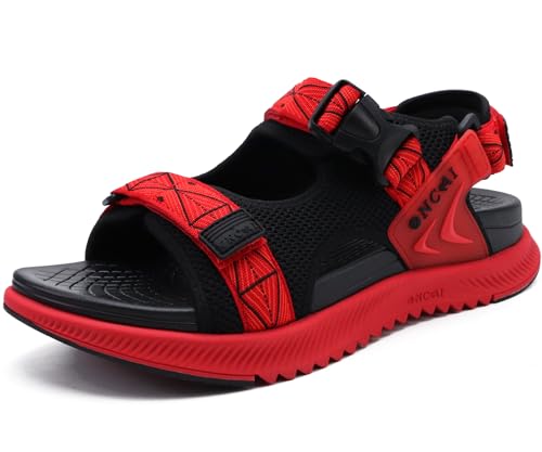 ONCAI Wandersandalen Herren mit Arch Support, Masche Sommer Strand und Wassersport Orthopädische Trekkingsandalen Männer mit Verstellbarem Riemen Rot EU 44 von ONCAI