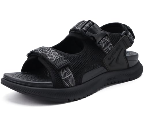 ONCAI Wandersandalen Herren mit Arch Support, Masche Sommer Strand und Wassersport Orthopädische Trekkingsandalen Männer mit Verstellbarem Riemen Schwarz EU 43.5 von ONCAI