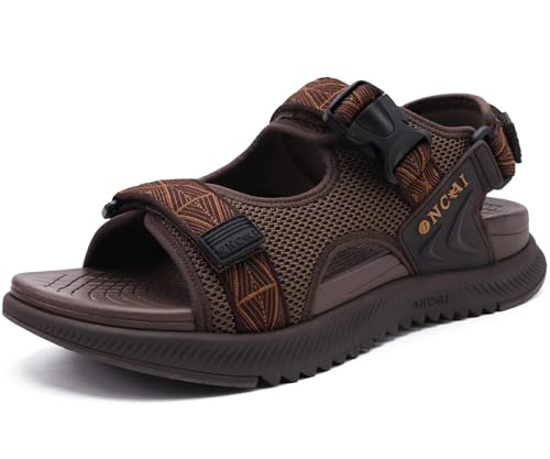 ONCAI Wandersandalen Herren Masche Sommer Strand und Wassersport Trekkingsandalen Männer mit Verstellbarem Riemen Braun EU 44.5 von ONCAI