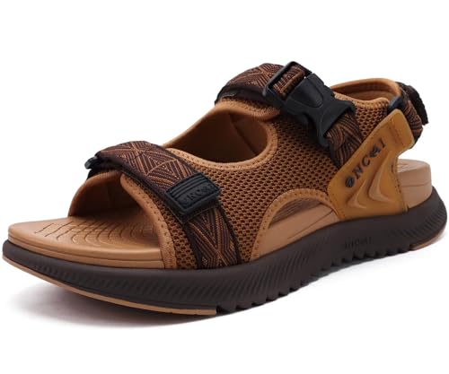 ONCAI Wandersandalen Herren Masche Sommer Strand und Wassersport Trekkingsandalen Männer mit Verstellbarem Riemen Khaki EU 46 von ONCAI