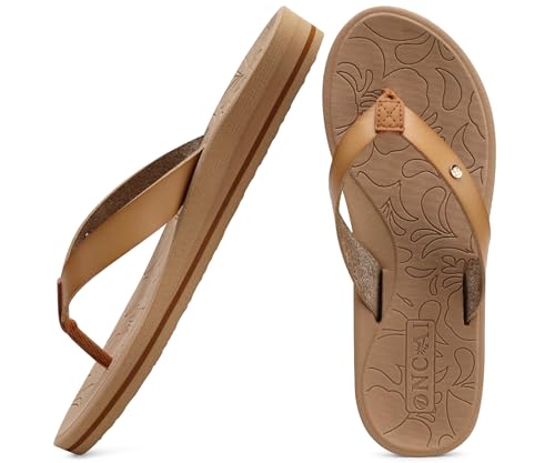 ONCAI Zehentrenner Damen mit Arch Support Yoga Matte Schwimmbad Sommer Strand Flip Flops Frau Sandalen Badelatschen mit Orthopädischen Gummisohlen Beige EU 40 von ONCAI