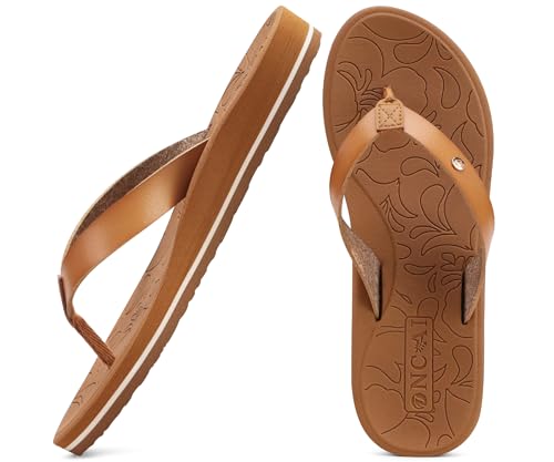 ONCAI Zehentrenner Damen mit Arch Support Yoga Matte Schwimmbad Sommer Strand Flip Flops Frau Sandalen Badelatschen mit Orthopädischen Gummisohlen Khaki EU 38 von ONCAI