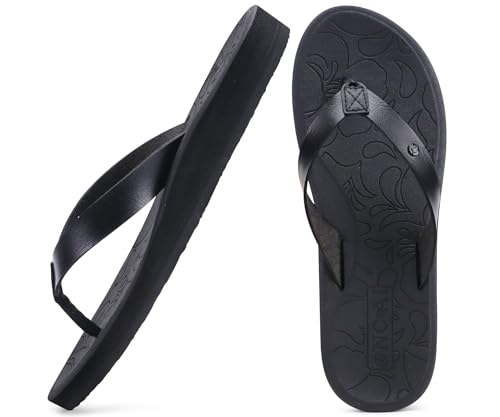 ONCAI Zehentrenner Damen mit Arch Support Yoga Matte Schwimmbad Sommer Strand Flip Flops Frau Sandalen Badelatschen mit Orthopädischen Gummisohlen Schwarz EU 36 von ONCAI