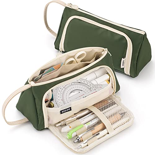 ONCCI Federmäppchen Mädchen Mäppchen Federtaschen Große Kapazität Teenager Etui Stifte Pencil Case für Schule & Büro (Creme-dunkle Grün) von ONCCI