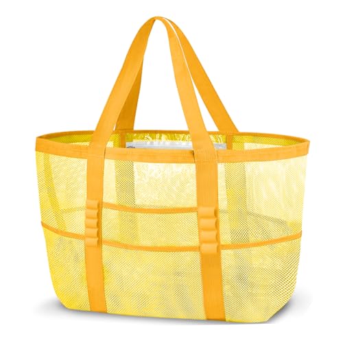 ONCCI Strandtasche Damen Strandtasche XXL Familie, Mesh Beach Bag Shopper Damen Tote Bag für Strand Reisen Einkaufen Picknick und Alltag (Gelb) von ONCCI