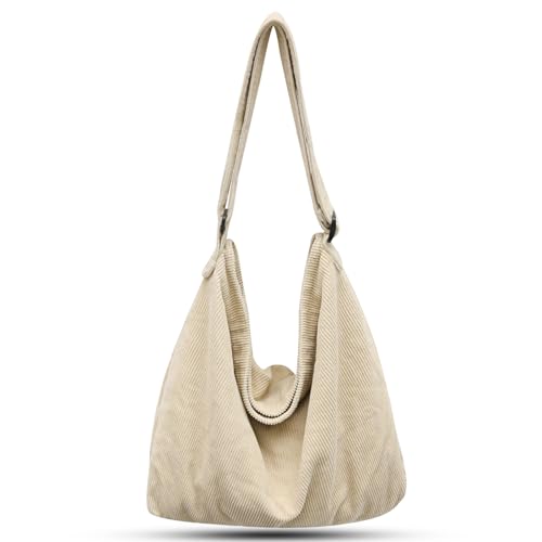 ONCCI Umhängetasche Damen Handtasche, Cord Taschen Groß Shopper Tote Bag Schultertasche Casual Crossbody Bag für Schule Uni Büro Arbeit Reisen Ausflug Einkauf (Khaki) von ONCCI