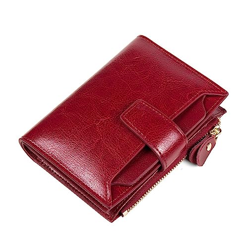 Damen Geldbörse Damen-Geldbörse, Anti-Diebstahl-Bürste, Reißverschluss, Geldklammer Geldbörse Damen Klein (Farbe : rot, Size : 12.5x9.5x2.5cm) von ONDIAN