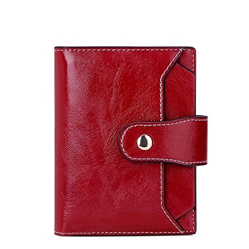 Damen Geldbörse Damen Geldbörse kurz Vintage Oil Wax Leder RFID schützende PU-Geldbörse Geldbörse Damen Klein (Farbe : Wine red, Size : 10x12.5x3cm) von ONDIAN