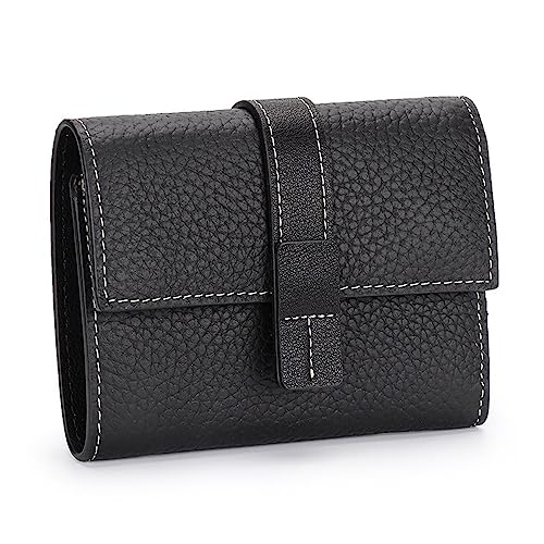 Damen Geldbörse Damen-Geldbörse mit Reißverschluss, Münzfach, Leder, kurz, dreifach faltbar Geldbörse Damen Klein (Farbe : Black, Size : 11.5x2x9cm) von ONDIAN