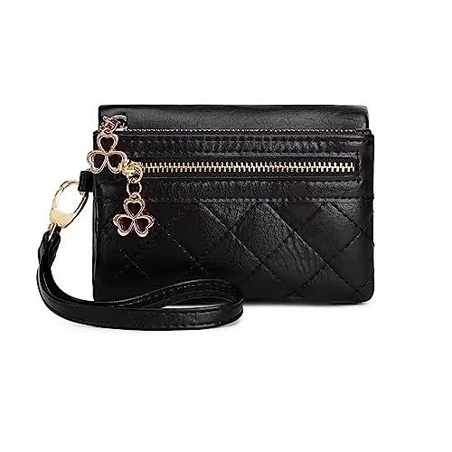 Geldbörse für Damen Damen-Geldbörse mit Reißverschluss, Schlichtes Leder, kleine Geldbörse Kleine Damengeldbörse (Farbe : Black, Size : 13x5x9cm) von ONDIAN