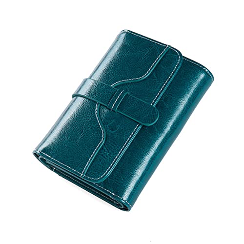 Damen Geldbörse Kurze Trifold-Geldbörse for Damen mit Schnalle Vintage Oil Wax Wallet Geldbörse Damen Klein (Farbe : Blau, Size : 9x3x13cm) von ONDIAN