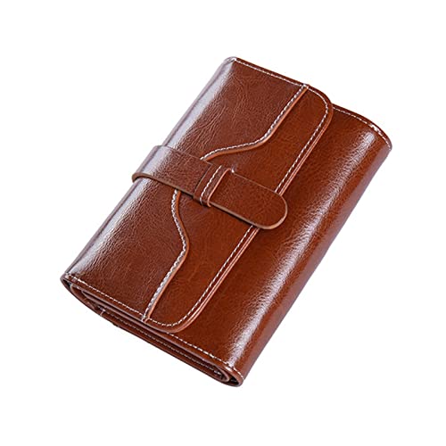 Damen Geldbörse Kurze Trifold-Geldbörse for Damen mit Schnalle Vintage Oil Wax Wallet Geldbörse Damen Klein (Farbe : Braun, Size : 9x3x13cm) von ONDIAN