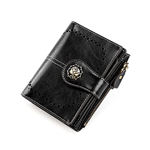 Damen Geldbörse Leder Geldbörse Damen Kleine Geldbörse Damen Geldbörse Geldbörse Damen Klein (Farbe : Black, Size : 10x3x12.5cm) von ONDIAN