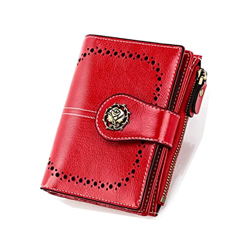 Damen Geldbörse Leder Geldbörse Damen Kleine Geldbörse Damen Geldbörse Geldbörse Damen Klein (Farbe : rot, Size : 10x3x12.5cm) von ONDIAN