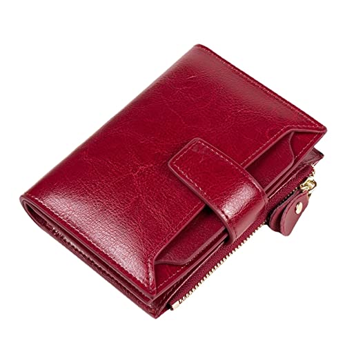 Damen Geldbörse Vintage Oil Wax Leather Wallet Kurzer Reißverschluss Damen Geldbörse Geldbörse Damen Klein (Farbe : rot, Size : 10x13x3cm) von ONDIAN