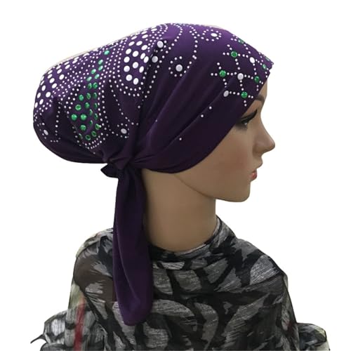 Damen Turbanmütze Damen Wickel-Turban-Bandana-Mütze, Ohrenmütze, Wickel-Hijab-Mütze Kopftuch für Frauen (Farbe : Lila, Size : One Size) von ONDIAN