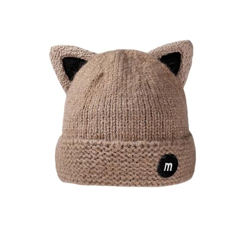 Damen Winterstrickmütze Cartoon Mädchen Katzenohren alternde Strickmütze süß lässig wild gepolstert Outdoor Sportarten (Farbe : A, Size : One Size) von ONDIAN