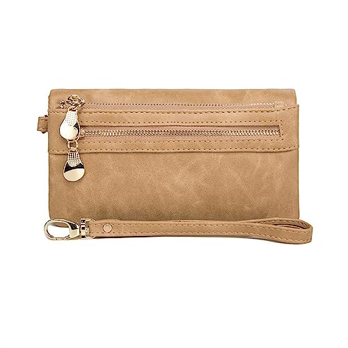 Geldbörse für Damen Damen Vintage Lange Geldbörse Damen Geldbörse Kleine Damengeldbörse (Farbe : Beige, Size : 19x3x9.5cm) von ONDIAN