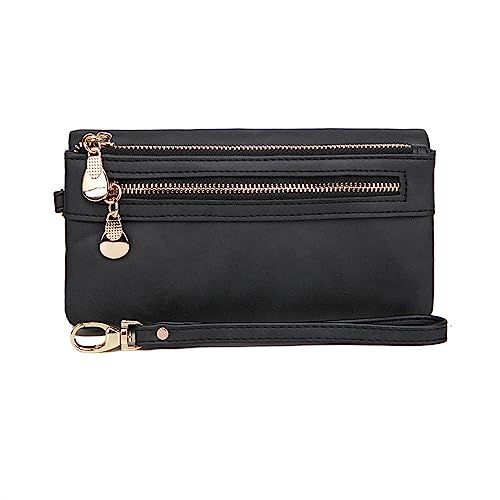 Geldbörse für Damen Damen Vintage Lange Geldbörse Damen Geldbörse Kleine Damengeldbörse (Farbe : Black, Size : 19x3x9.5cm) von ONDIAN