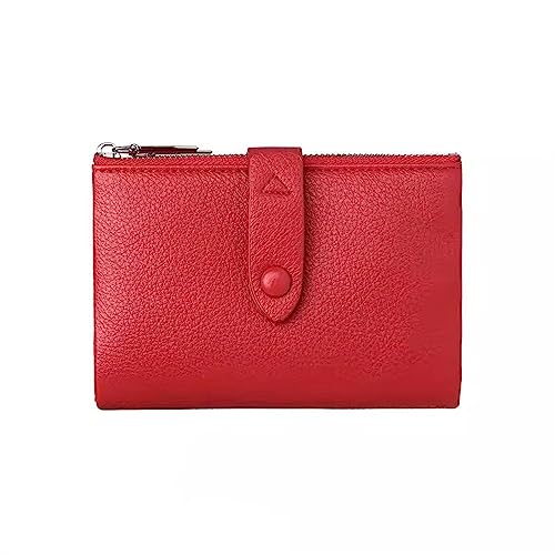 Geldbörse für Damen Einfache Damen-Geldbörse mit Zwei Fächern und kurzem Reißverschluss Kleine Damengeldbörse (Farbe : rot, Size : 14x3x10cm) von ONDIAN