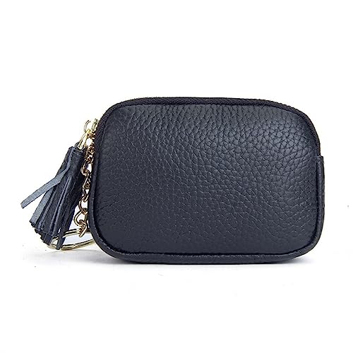 Geldbörse für Damen Kleine Damen-Geldbörse, Münzbörse, Mini-Quaste, Doppelreißverschluss Kleine Damengeldbörse (Farbe : Black, Size : 8.3x3.4x11.4cm) von ONDIAN