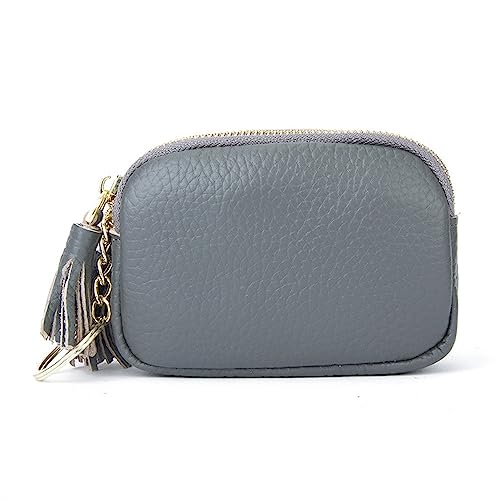 Geldbörse für Damen Kleine Damen-Geldbörse, Münzbörse, Mini-Quaste, Doppelreißverschluss Kleine Damengeldbörse (Farbe : Grey, Size : 8.3x3.4x11.4cm) von ONDIAN