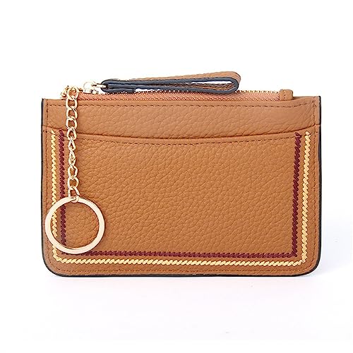 Geldbörse für Damen Leder-Geldbörse for Damen, Schlüsselanhänger-Geldbörse Kleine Damengeldbörse (Farbe : Braun, Size : 14x0.5x9.5cm) von ONDIAN