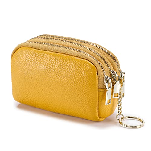 Geldbörse für Damen Leder-Mini-Geldbörse Damen-Leder-Münzenbeutel-Geldbörse Schlüsselanhänger Kleine Damengeldbörse (Farbe : Bright Yellow, Size : 13x5x9cm) von ONDIAN