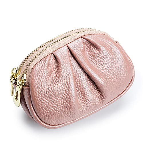 Geldbörse für Damen Portemonnaie Einfaches Leder Praktische Faltentasche mit Doppelreißverschluss Kleine Damengeldbörse (Farbe : Rosa, Size : 13x5x9.5cm) von ONDIAN