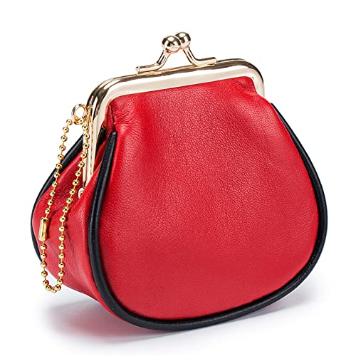 Geldbörse für Damen Vintage Kunst Damen Geldbörse Leder kreative handgemachte Geldbörse Shell Tasche Kleine Damengeldbörse (Farbe : rot, Size : 10x5x7.5cm) von ONDIAN