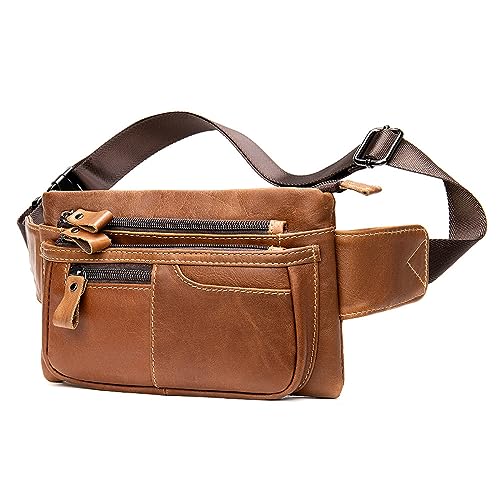 Gürteltasche Leder Herren-Umhängetasche aus Leder, Brusttasche, Hüfttasche Reisesport Wandern (Farbe : Braun, Size : 24x13.8x2.5cm) von ONDIAN