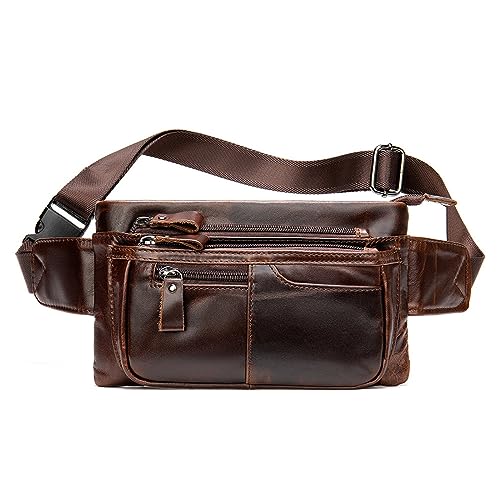 Gürteltasche Leder Herren-Umhängetasche aus Leder, Brusttasche, Hüfttasche Reisesport Wandern (Farbe : Coffee, Size : 24x13.8x2.5cm) von ONDIAN